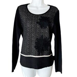 Guido Pisani Italian‎ Black Flower Sweater Italy Merino Wool M